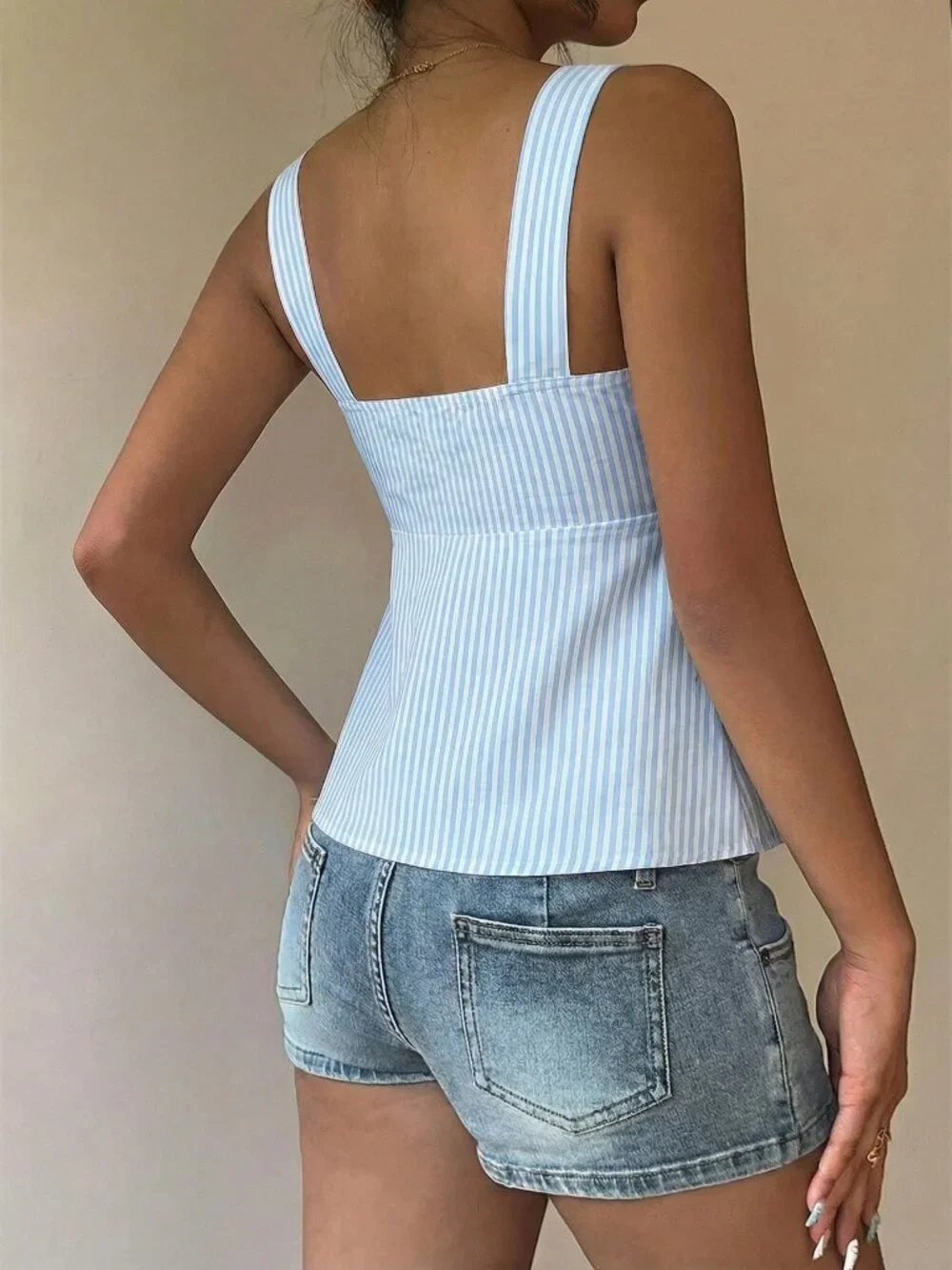 Baby Blue Casual Women's Striped Tie Detail Camisole - Picture 2 of 5